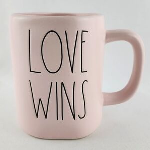⭐️2/ $50⭐️ Rae Dunn Artisan  Ceramic Mug Pastel Pink Large Letters LOVE WINS